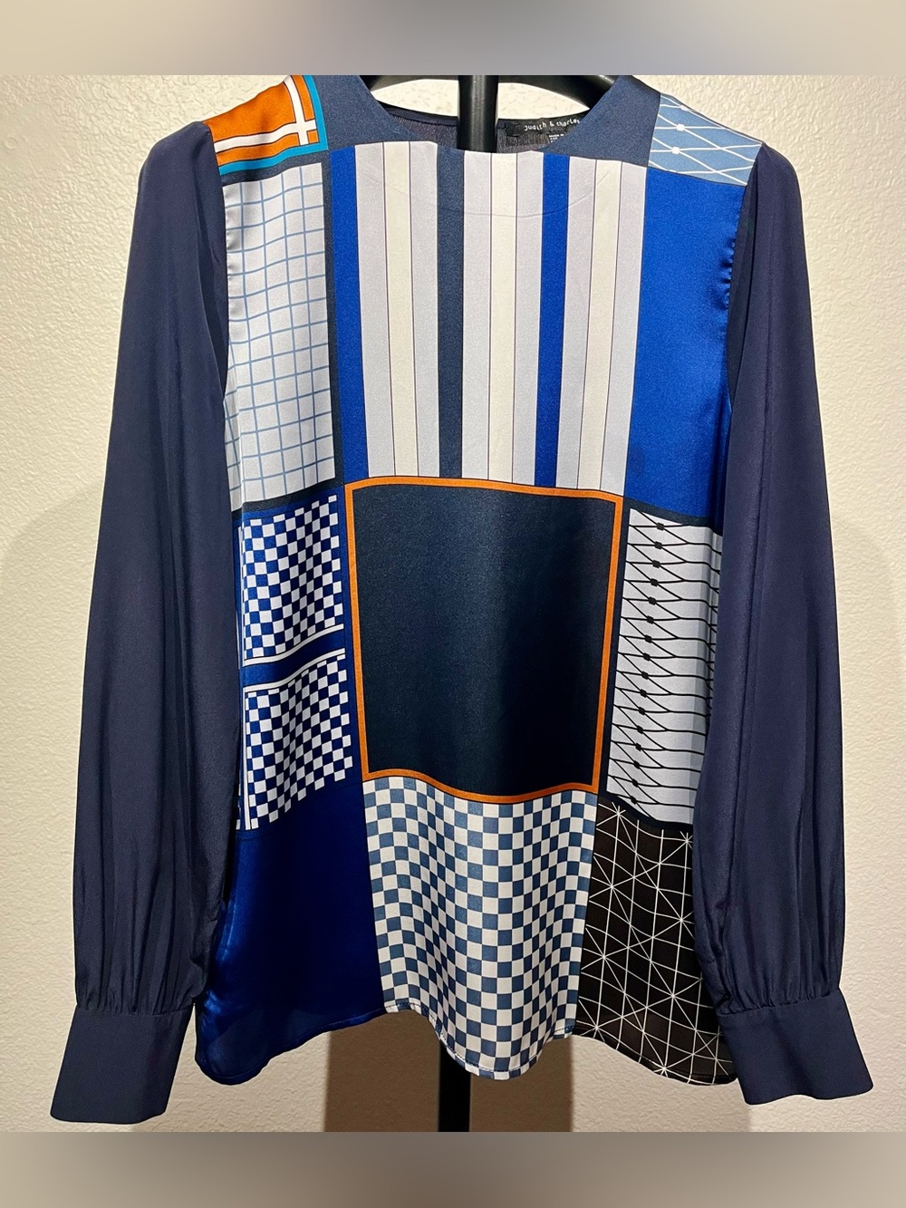 Judith & Charles Navy Blue Patchwork Long-Sleeve Blouse - Size 2 (Women’s)